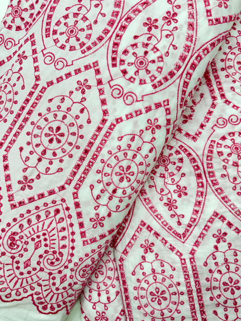 Pink Temple pattern Schiffli Embroidered Fabric
