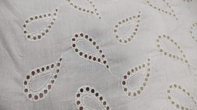 Natural Colour Dyeable Panta Floral Pattern Schiffli Embroidered Fabric