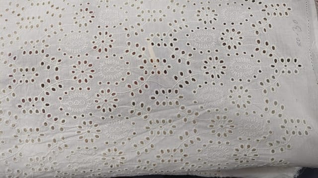 Natural Colour Dyeable Panta Floral Pattern Schiffli Embroidered Fabric