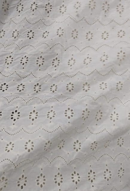 Natural Colour Dyeable Panta Floral Pattern Schiffli Embroidered Fabric