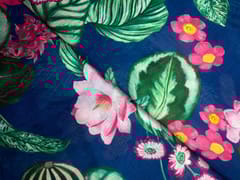 Navy Blue & Green Floral Pure Chanderi Fabric