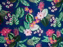 Navy Blue & Green Floral Pure Chanderi Fabric