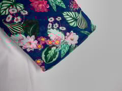 Navy Blue & Green Floral Pure Chanderi Fabric