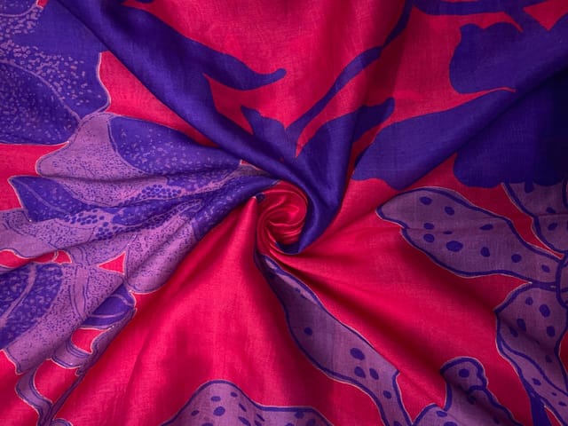 Magenta & Royal Purpler Abstract Pure Chanderi Fabric