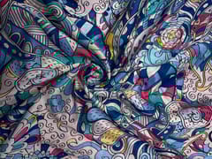 Multicolor Abstract Pure Chanderi Fabric