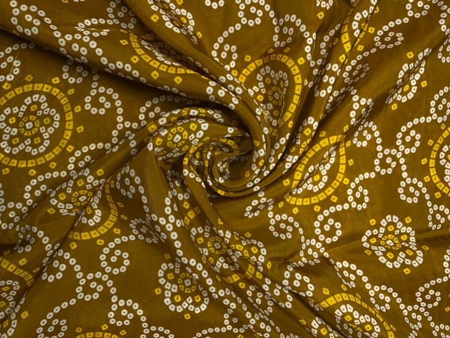 Dark Mustard Geometric Habutai Silk Fabric