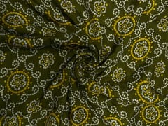 Mehndi Green Geometric Habutai Silk Fabric