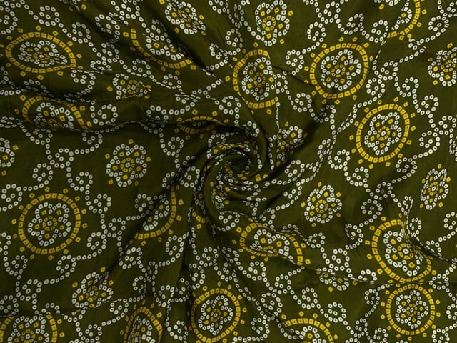Mehndi Green Geometric Habutai Silk Fabric