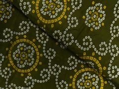 Mehndi Green Geometric Habutai Silk Fabric