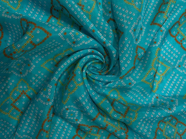 Sky Blue Geometric Habutai Silk Fabric