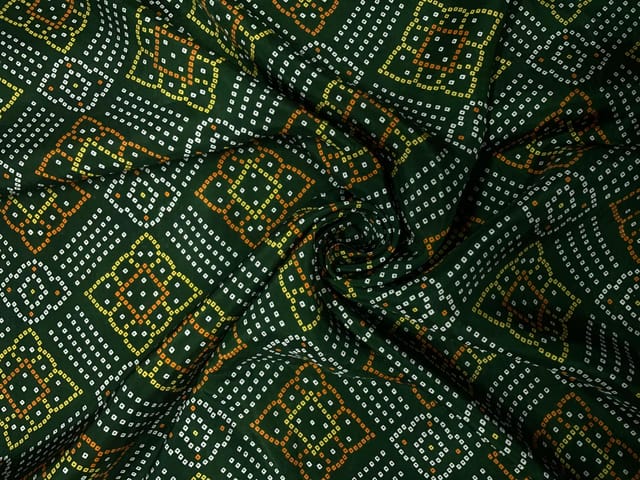 Green Geometric Habutai Silk Fabric