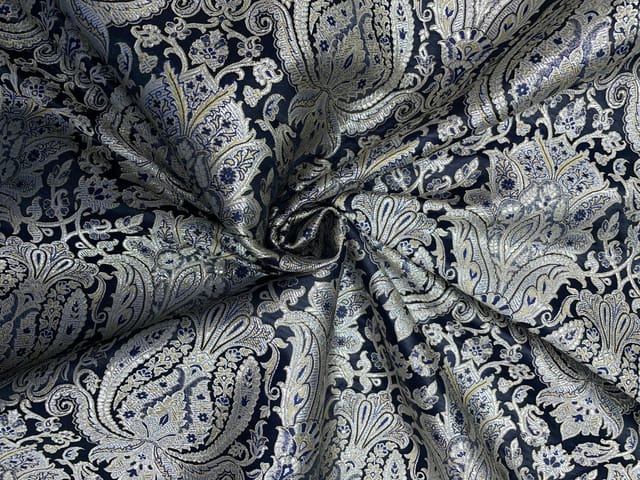Black & Silver Floral Brocade Fabric