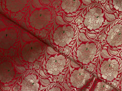 Red Floral Brocade Fabric