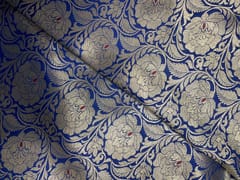 Navy Blue Floral Brocade Fabric