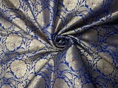 Navy Blue Floral Brocade Fabric