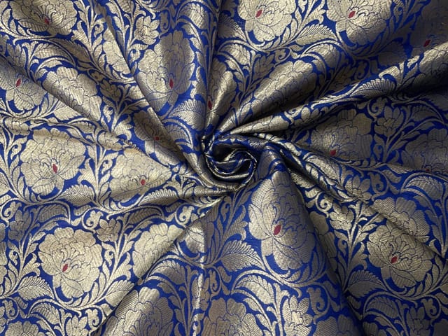 Navy Blue Floral Brocade Fabric