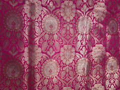 Magenta & Gold Floral Semi Brocade Fabric
