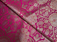Magenta & Gold Floral Semi Brocade Fabric