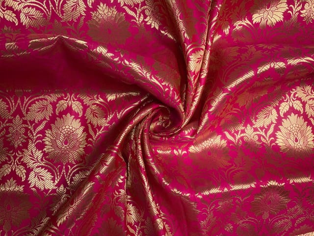 Magenta Floral Semi Brocade Fabric