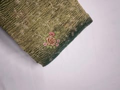 Rama Green Floral Crush Tissue Embroidery Fabric