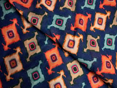 Navy Blue Geometric Pure Chanderi Fabric