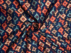 Navy Blue Geometric Pure Chanderi Fabric