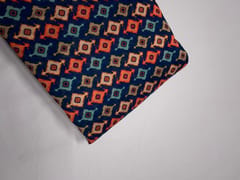 Navy Blue Geometric Pure Chanderi Fabric