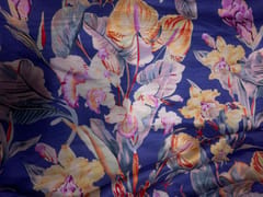 Light Purple Floral Linen Satin Fabric