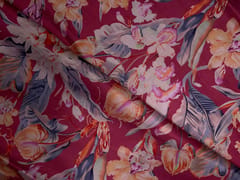Reddish -Pink Floral Floral Linen Satin Fabric