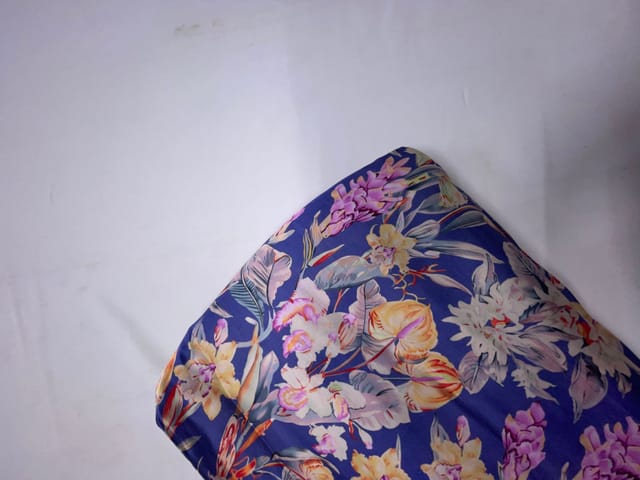 Light Purple Floral Linen Satin Fabric