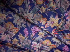 Light Purple Floral Linen Satin Fabric