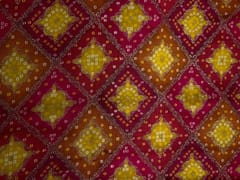 Orange Geometric Satin Embroiderd Fabric