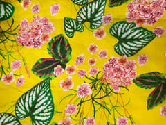 Mustard Green Floral Linen Satin Fabric