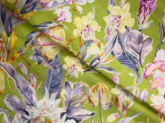 Green Floral Linen Satin Fabric