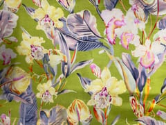 Green Floral Linen Satin Fabric