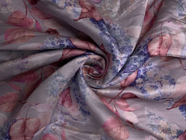 Light Grey Floral Linen Satin Fabric