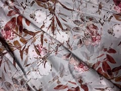 Grey Floral Linen Satin Fabric