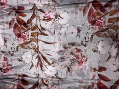 Grey Floral Linen Satin Fabric