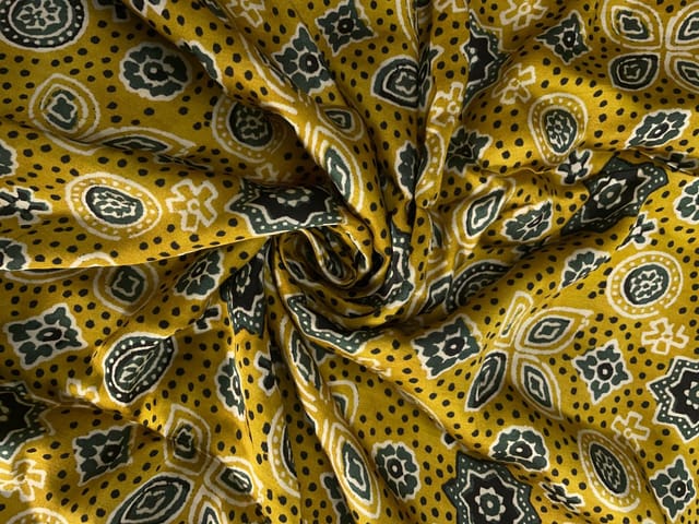 Mustard Geometric Modal Satin Fabric