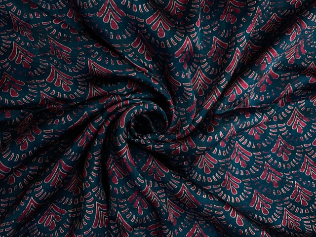 Dark Rama Green Geometric Modal Satin Fabric