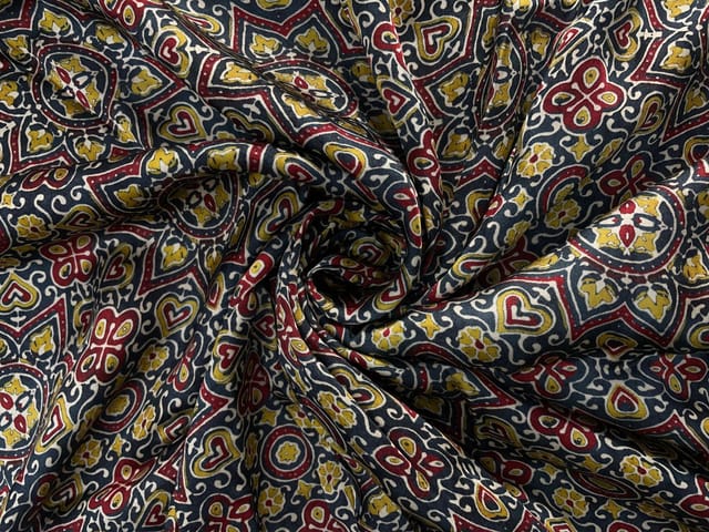 Grey Geometric Modal Satin Fabric