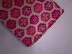 Cream Pink Geometric Semi Tussar Fabric