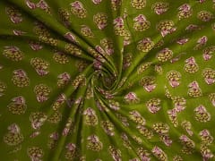 Green Floral Cotton Cambric Fabric