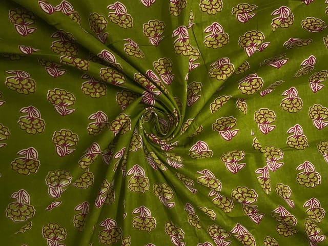 Green Floral Cotton Cambric Fabric