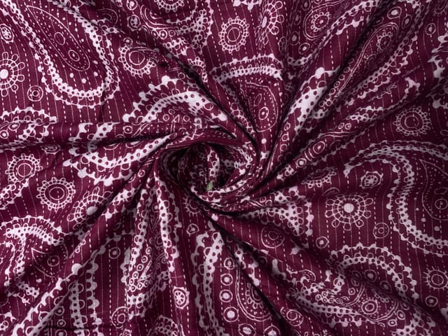 Purple Floral Cotton Cambric Kantha Fabric