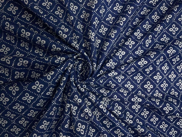 Blue White Geometric Cotton Cambric Fabric