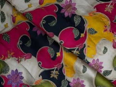 Multicolor Floral Satin Embroiderd Fabric