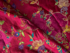 Magenta Pink Floral Satin Embroiderd Fabric