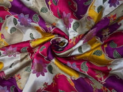 Multicolor Floral Satin Embroiderd Fabric