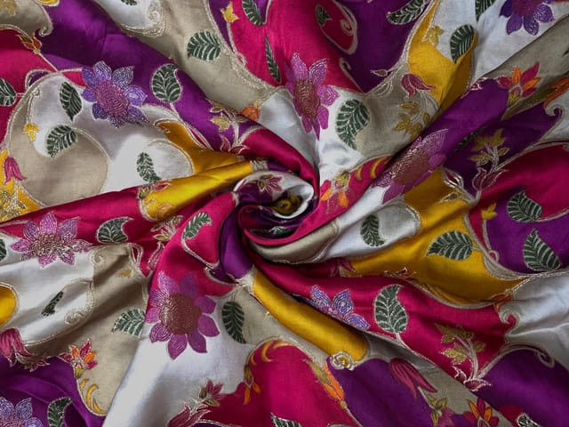 Multicolor Floral Satin Embroiderd Fabric